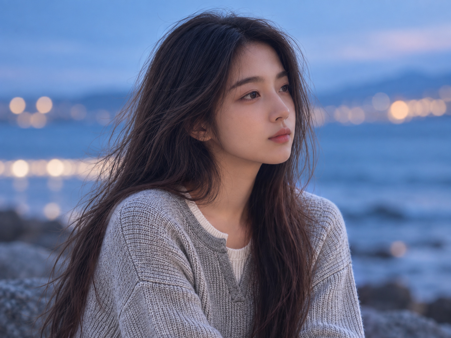 LUMINE portrait by the sea at dusk